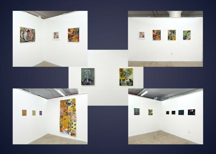 Five photographs of the Garden School exhibition.