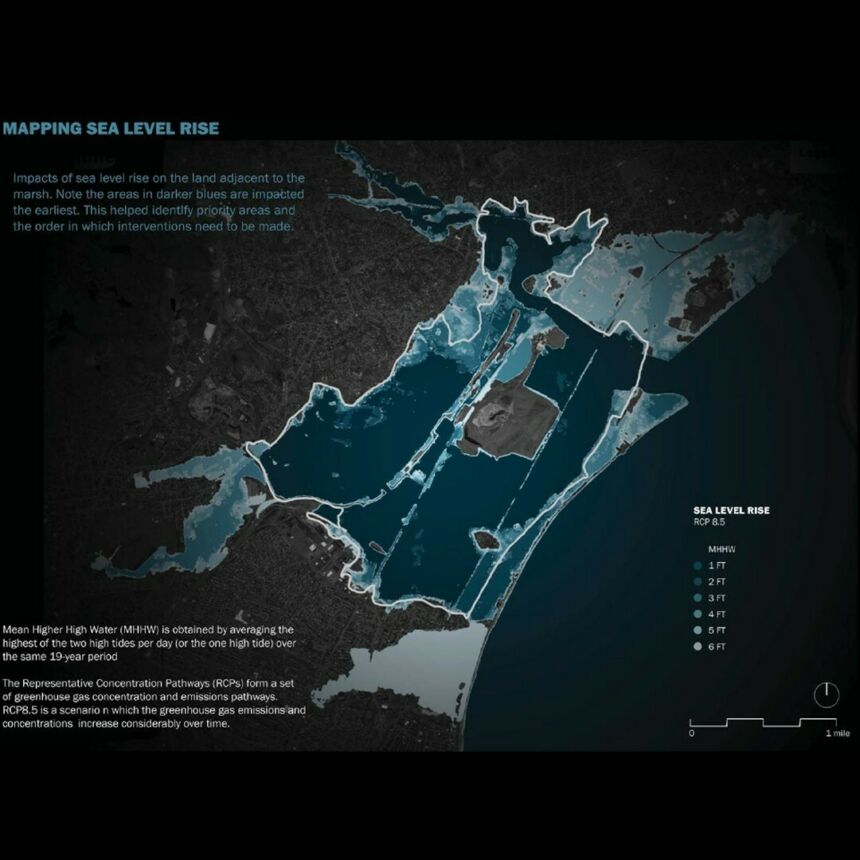 digital map on sea level rise of “Marsh Morphosis”