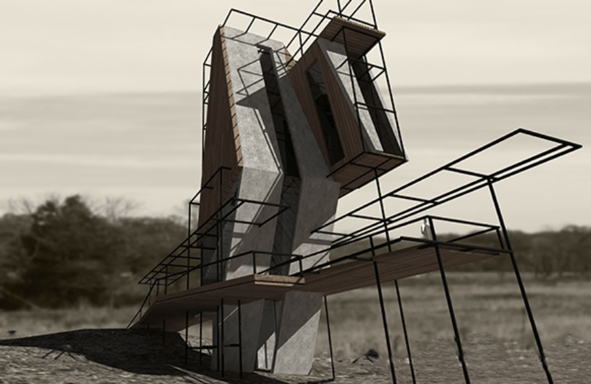 architectural rendering of a design model staircase outside
