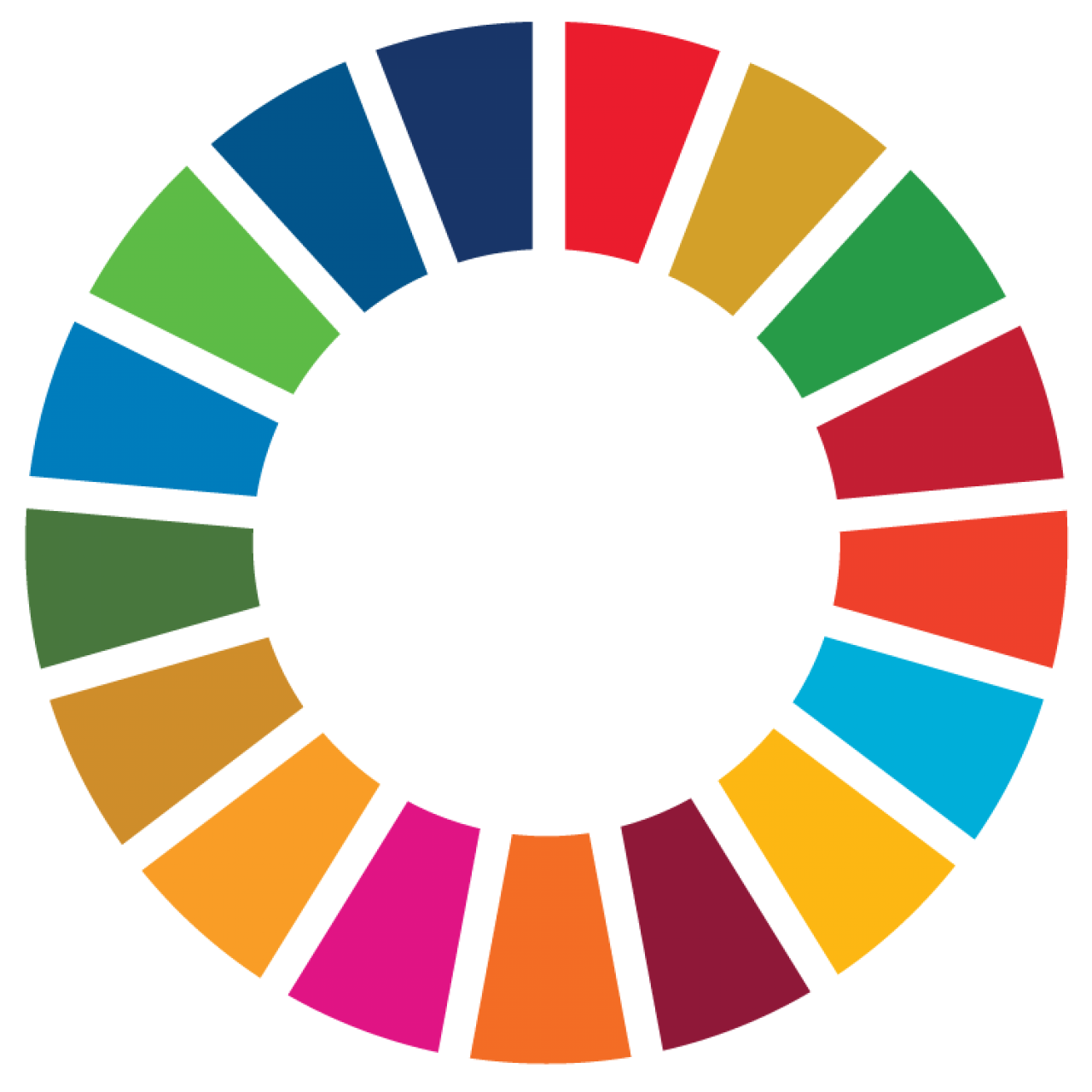 Graphic of a multicolor segmented "Sustainability Wheel"