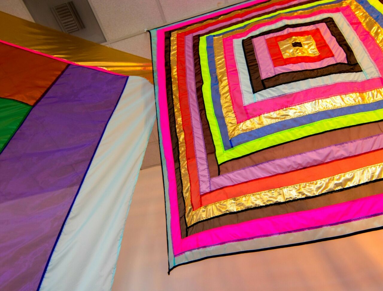 SYZYGY, an installation of colorful fabric structures by nationally recognized artist RACHEL HAYES