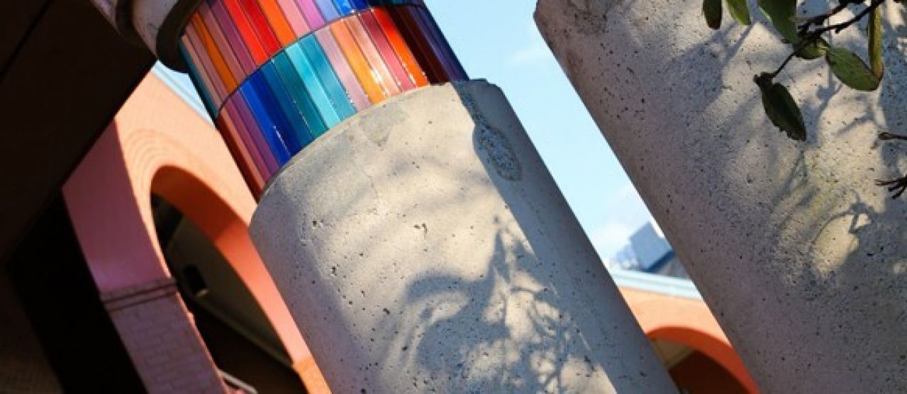 colorful tiles on concrete column