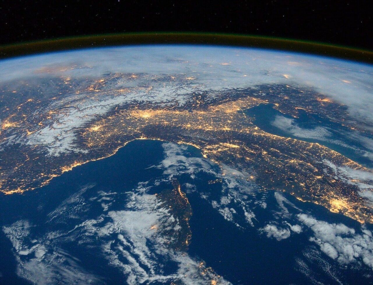 View of lights across Earth, viewed from the International Space Station.