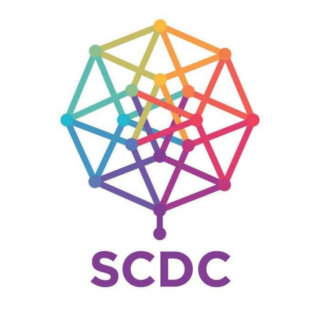 Stuckeman Center for Design Computing (SCDC) multi-color tesseract logo