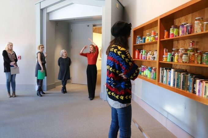 Sarah Rich's Art History Seminar on "Plastics" gets a tour of the Palmer Museum of Art's "Plastic Entanglements" exhibition by the curators.