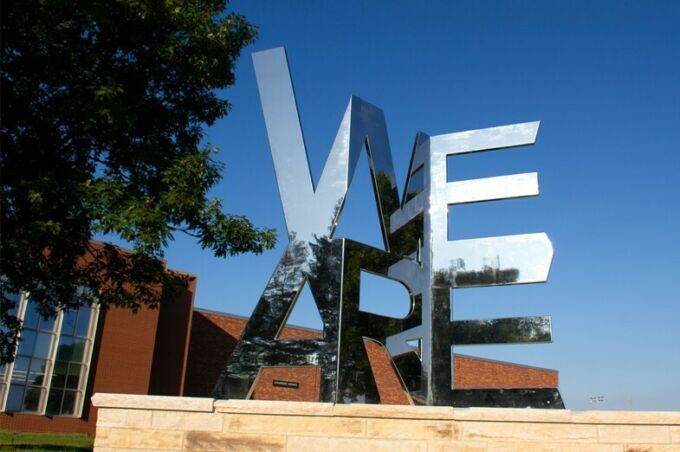 'We Are' Sculpture by Brooklyn, N.Y., artist and Penn State alumnus Jonathan Cramer, located at the Penn State University Park campus.