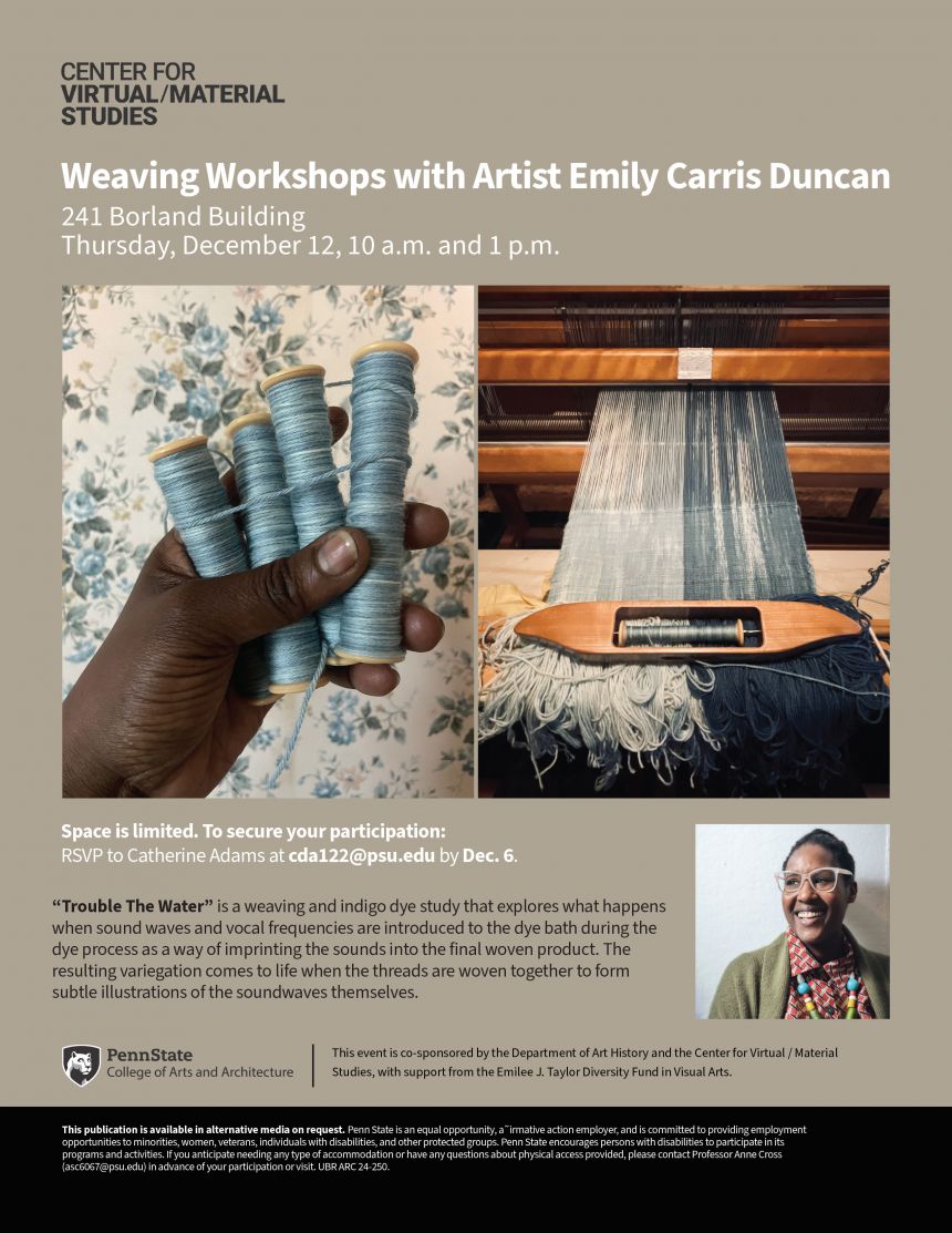 Weaving workshop flyer  with loom and yarn