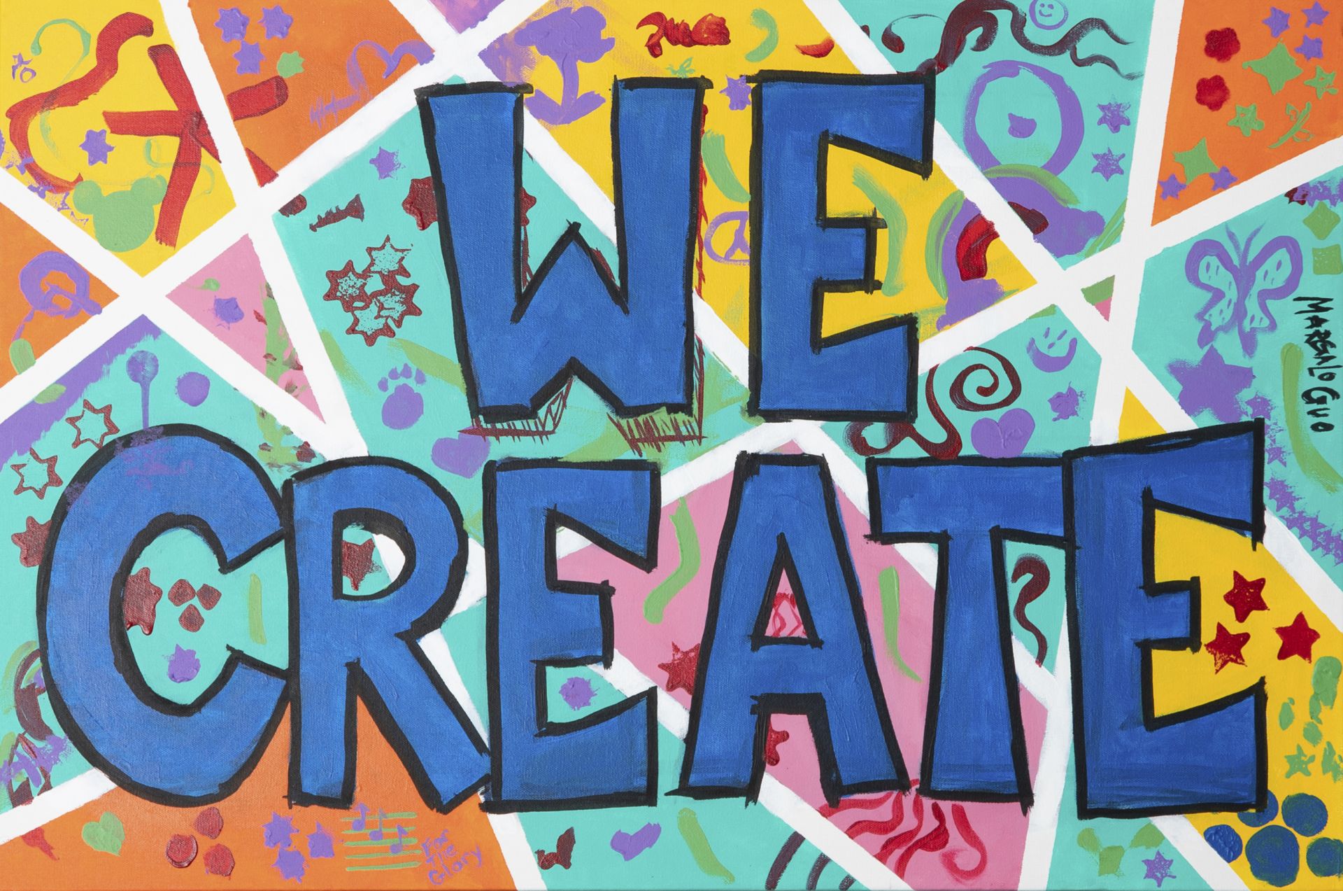 Handpainted "We Create" canvas.