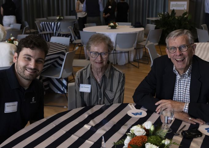 Group photo of an A&A student with two donors.