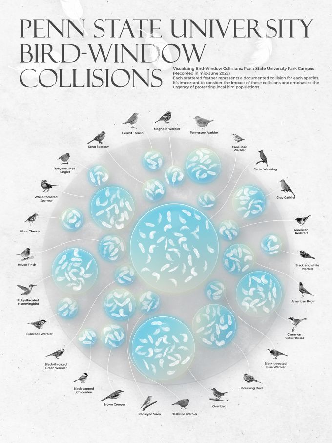 An infographic poster showing the Bird vs. Window collisions at Penn State.