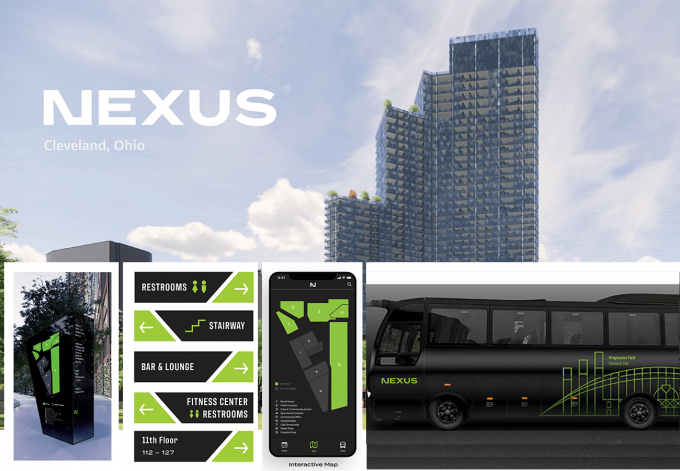 Building, wayfinding, map on a smartphone, and bus designs for Nexus.