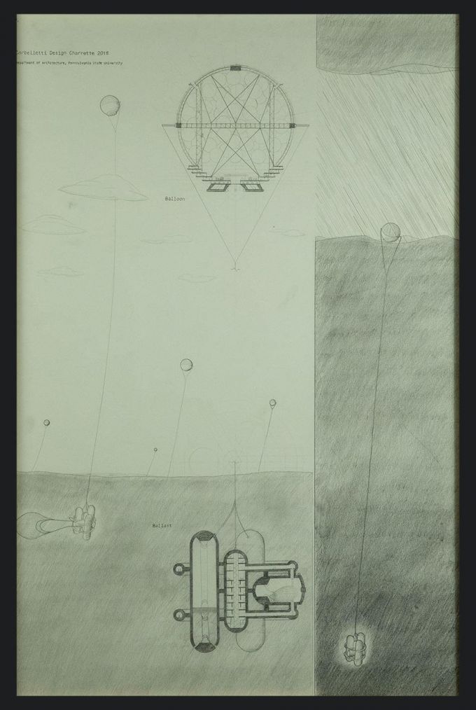 A hand-drawn architectural rendering in pencil