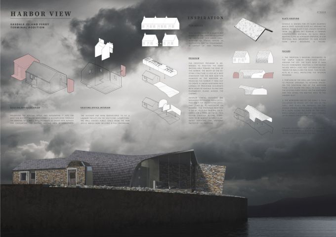 An architectural rendering of a Ferry Office Building.