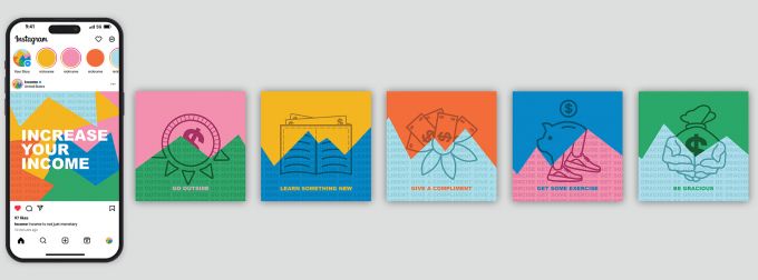 The IG feed and posts for Increase Your [Social] Income app.