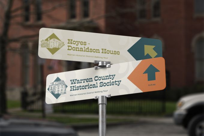 Wayfinding signage for the Warren County Historial Society and the Noyes Donaldson House in Warren, PA.