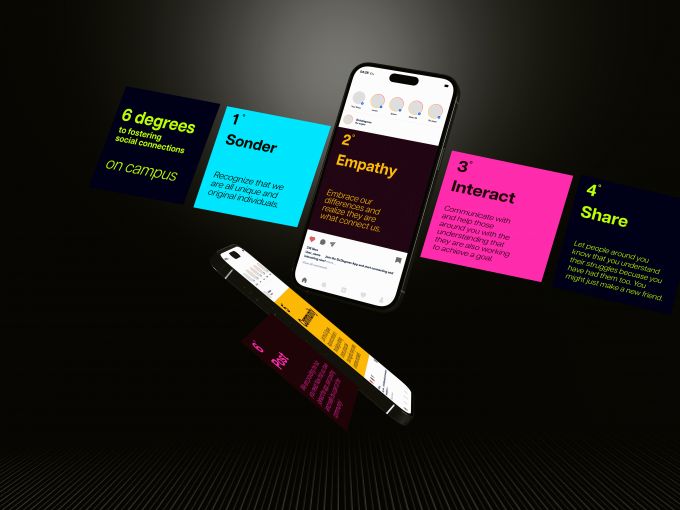Different screen shots of the Six Degrees app.