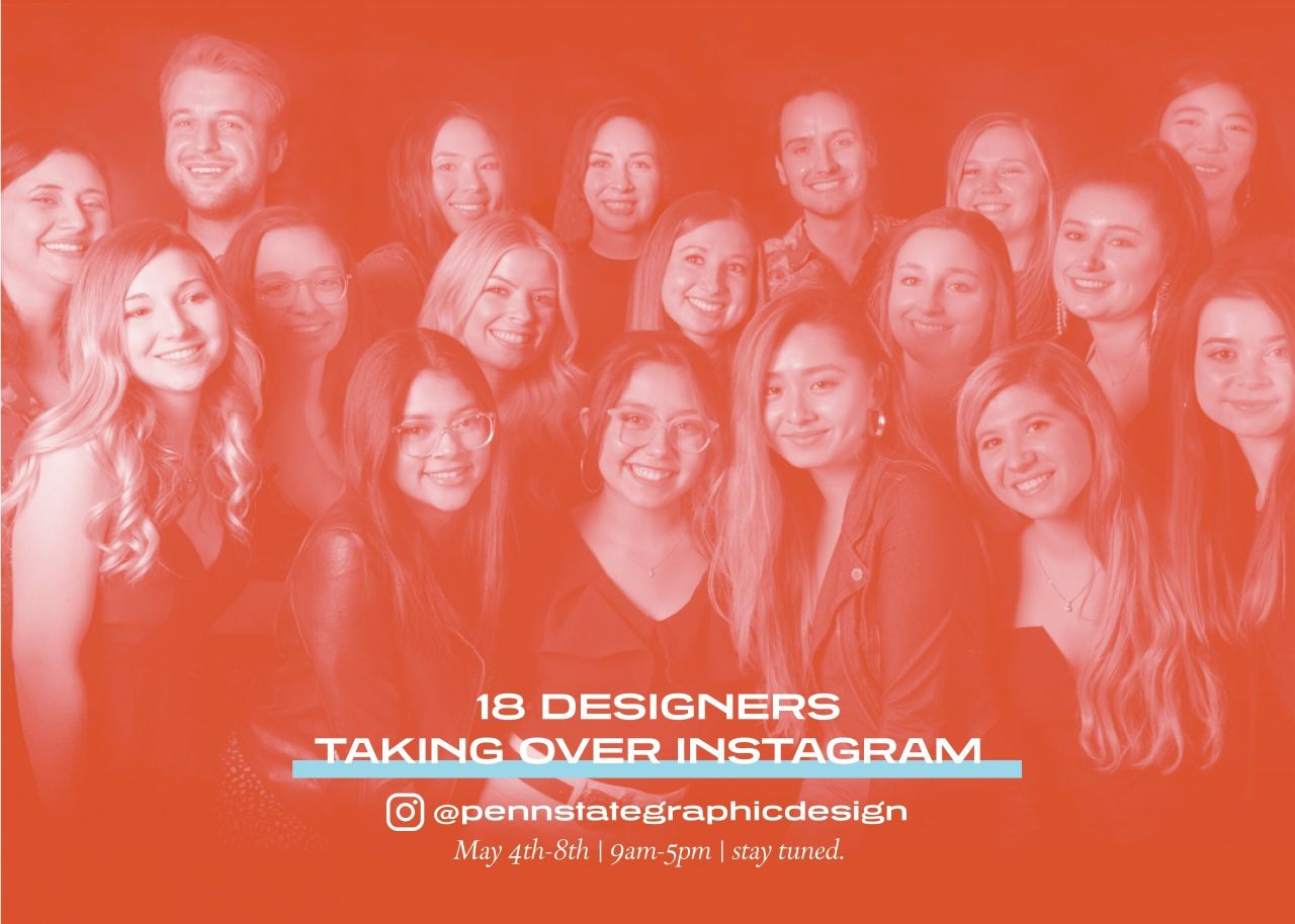 A portrait of the 18 members of the graphic design senior class with a sepia filter applied.