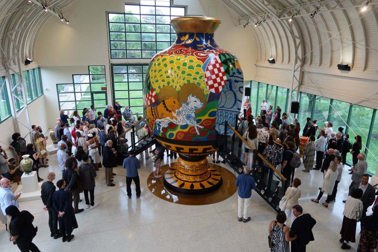 Large, colorful vase that you can walk into
