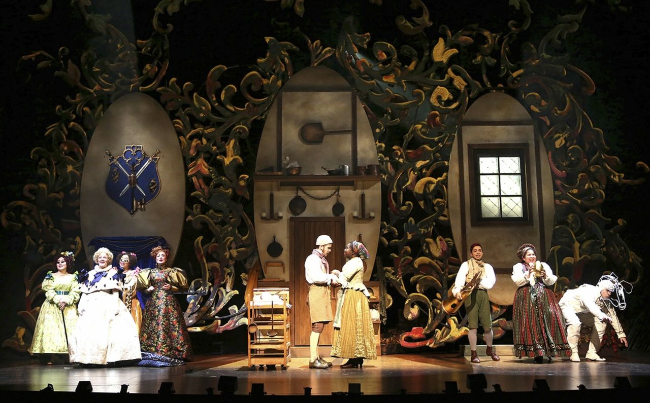 Into the Woods production photo showing set elements
