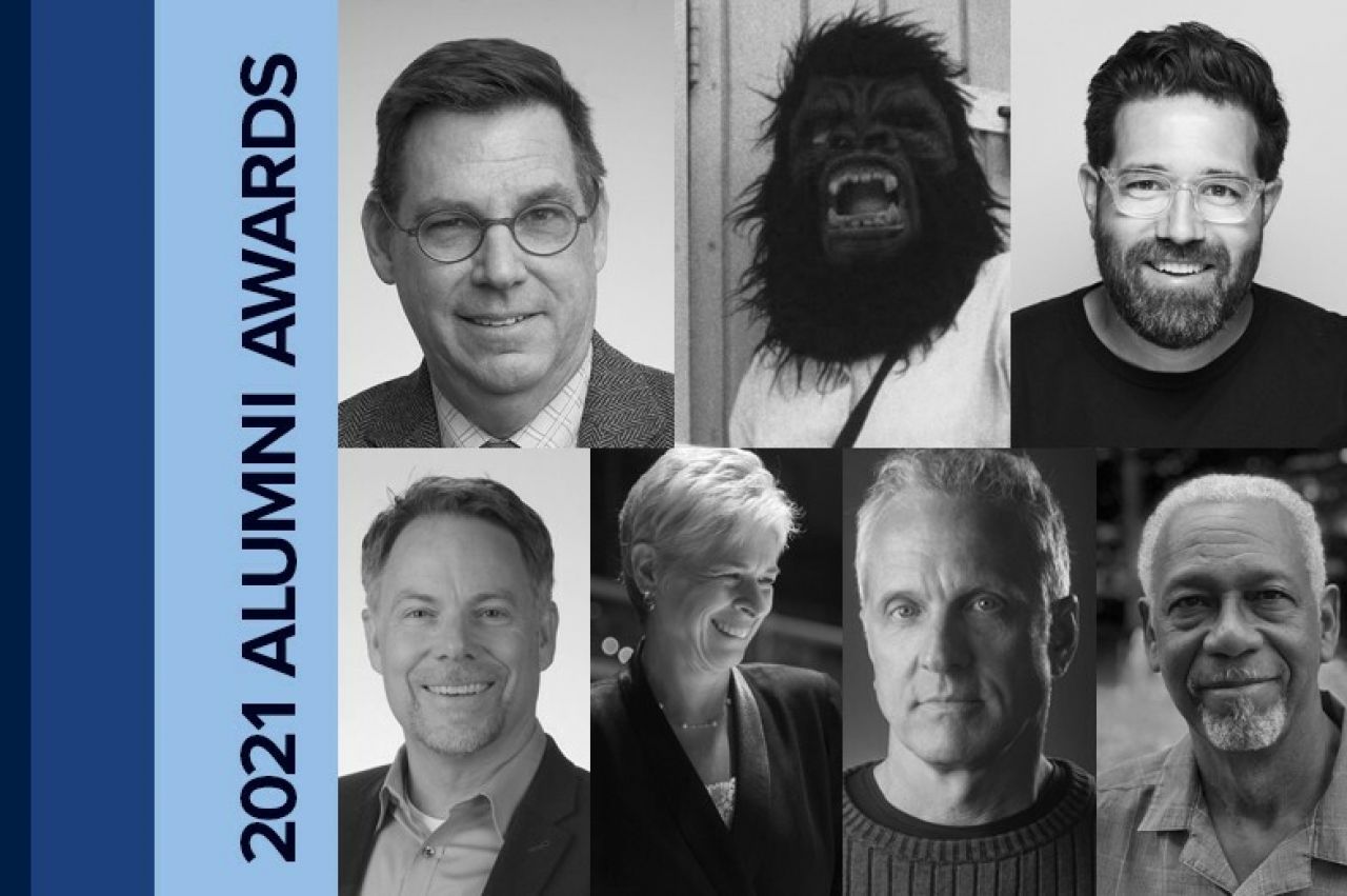 Black and white composite image of Arts and Architecture Alumni Award winners