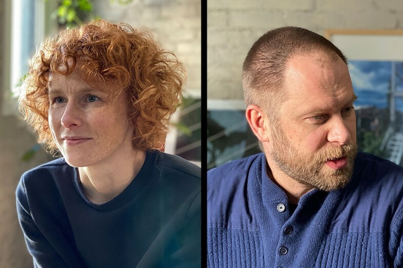 Headshots of Marie Law Adams at left and Dan Adams at right.