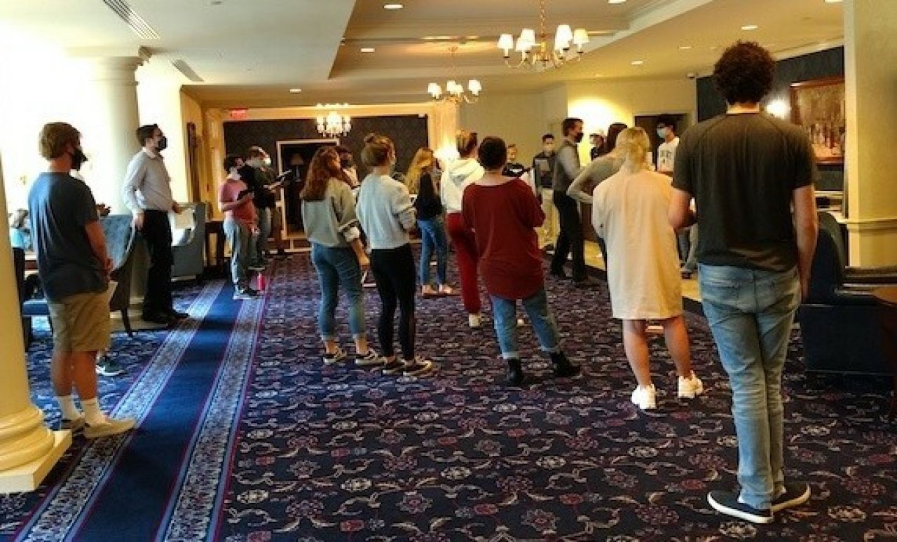 Concert Choir rehearsing at Nittany Lion Inn
