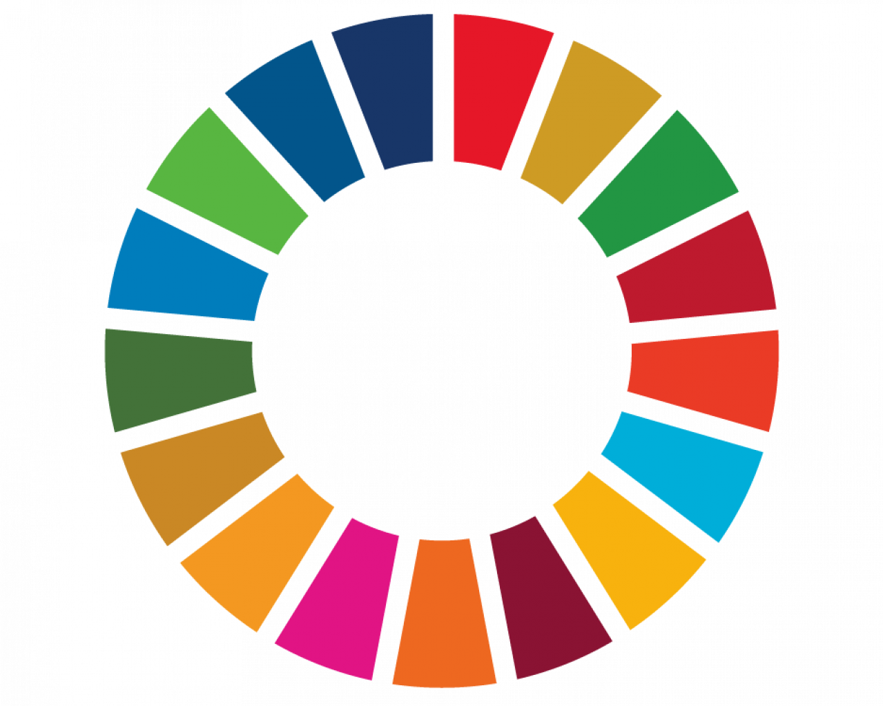Graphic of a multicolor segmented "Sustainability Wheel"