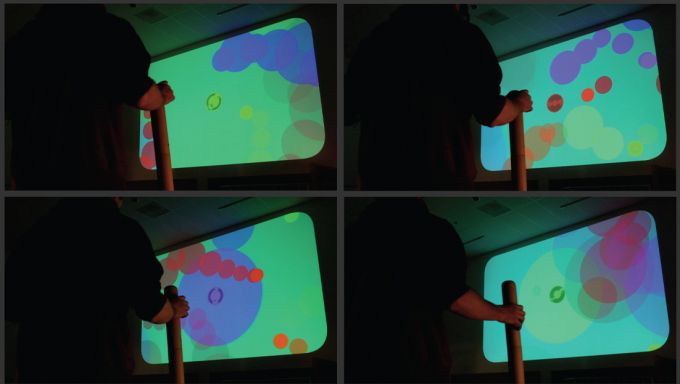 A four screenshot grid of an extended reality game.