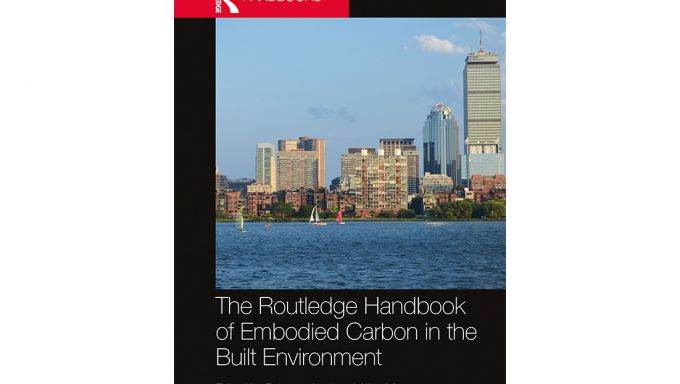 The cover of the book "The Routledge Handbook of Embodied Carbon in the Built Environment"