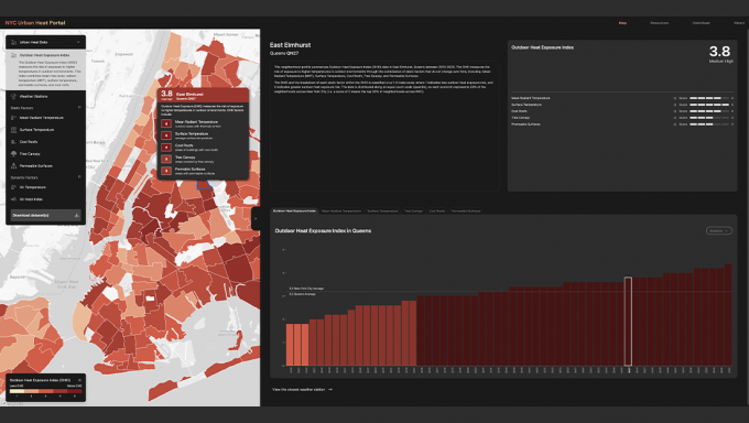 A map indicating temperature rises in New York City.