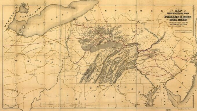 A map of the Philadelphia and Erie Railroads and the connection to the Pennsylvania Anthracite Region, 1852.