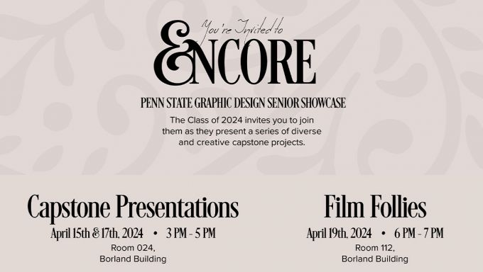 A poster for "Encore," the graphic design senior showcase.