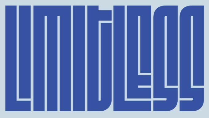 A wordmark for the Limitless exhibition featuring the word Limitless in dark blue print on a light blue background.