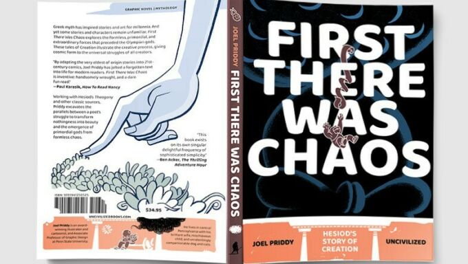 The front and back cover of the "First There Was Chaos" novel.