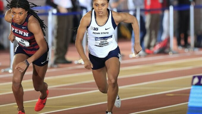 Danae Rivers running at a track and field event.