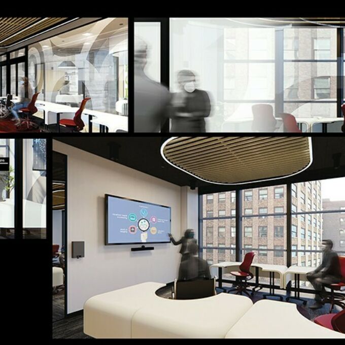 Images from the design plans of the Float collaborative workspace.