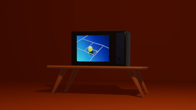 3D animation of TV on small stand
