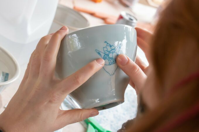 Placing a decal on a ceramic bowl
