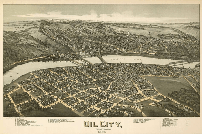 An 1896 map of Oil City, Pennsylvania.