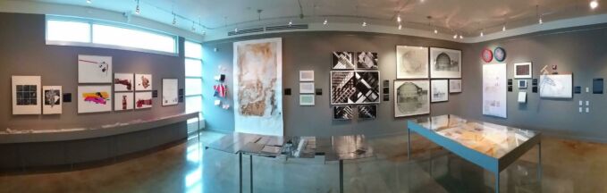 A panoramic view of the “On/Of Paper" exhibit.