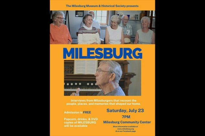 Two photos on a promotial poster for a documentary on a small Pennsylvania town called Milesburg. Each photo is of elderly people being interviewed for the documentary.