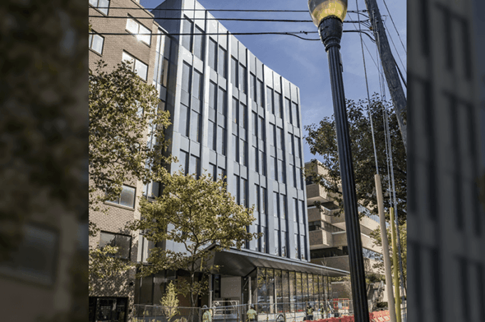A street view of the new Innovation Hub building in downtown State College.