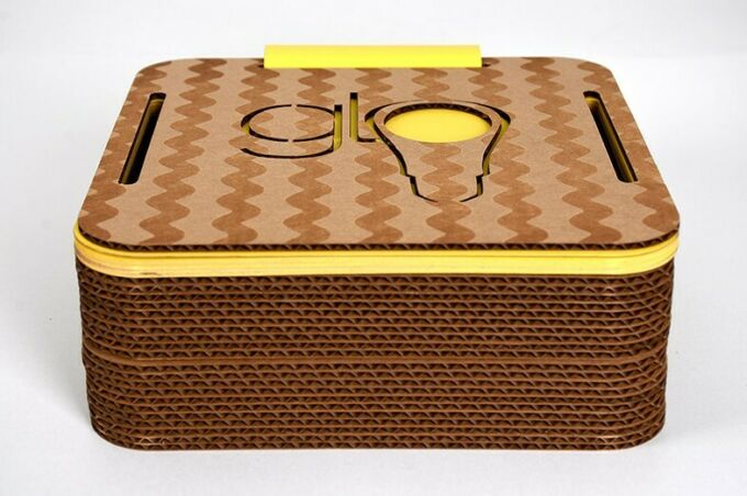 Packaging design for Glo lighting made out of corrugated cardboard