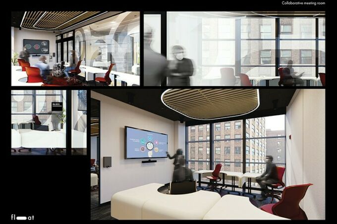 Images from the design plans of the Float collaborative workspace.