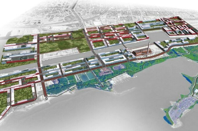 A rendering of the Port Lands area of Toronto.