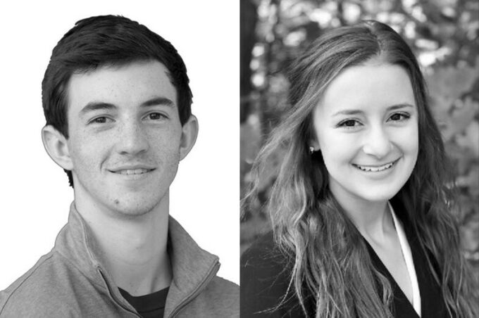 Black and white side-by-side portraits of Gavin Figurelli and Brooklyn Haugh.