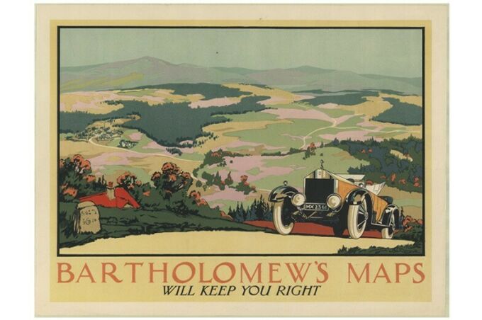 An image from the Bartholomew Archive featuring the text "Bartholemew's Maps will keep you right.”