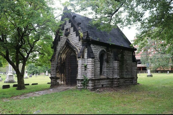 A mausoleum in the Erie Street Cemetery in Cleveland