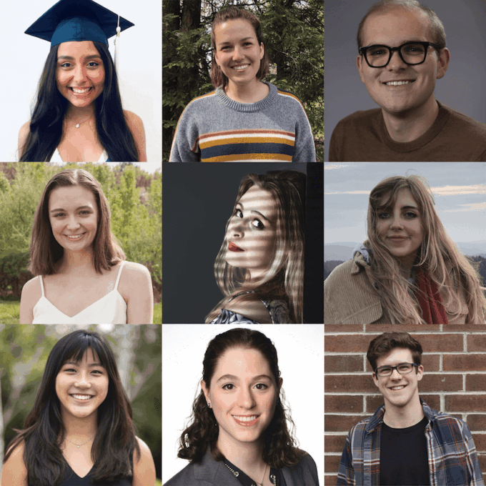 Top row, left to right: Daniela Claudio Pagán, Audrey Buck, Benjamin Mitchell; middle row, left to right: Lauren Rheaume, Kaitlyn Innerst, Hannah Gomez; bottom row, left to right: Meredith Fuller, Sophia Tepermeister, Tom Rosenow