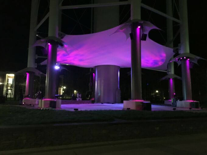 Water tower terrace lit for dance performance